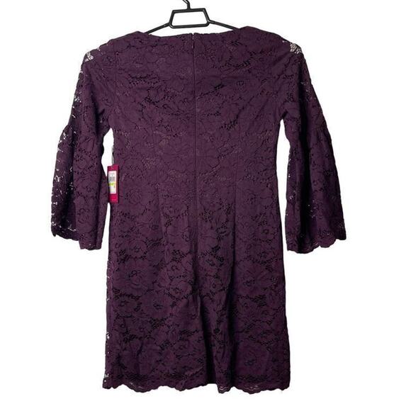 Vince Camuto‎ Flounce Bell Sleeves Plum Lace Shift Dress Dark Purple Size 4 New - Picture 11 of 12